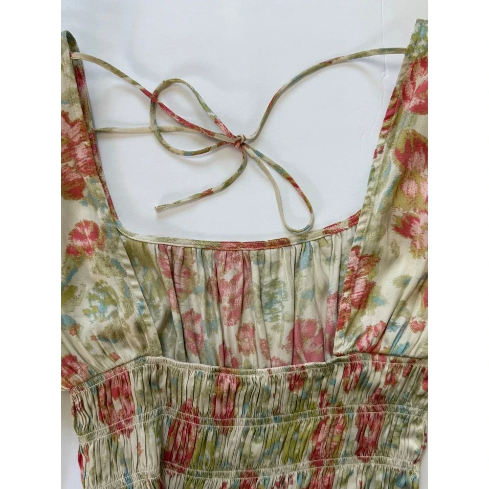 Intimately Free People‎ Boho Floral Smocked Bodysuit Milkmaid Size S Whimsical